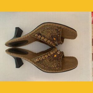 Boho Slide Sandals with Heel in Bronze, Size 9 New in Box